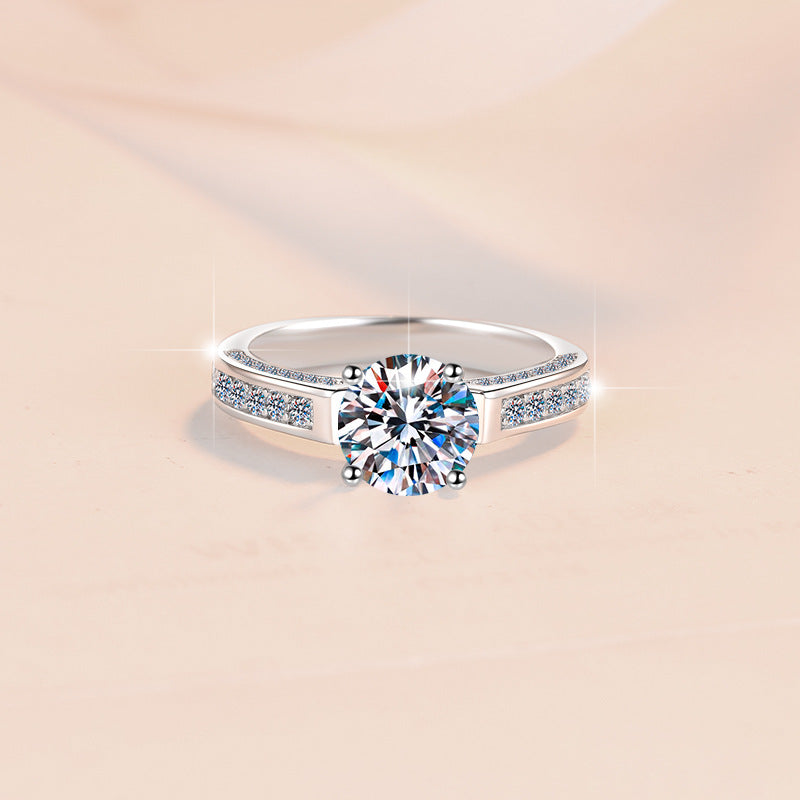 Damen Glänzender Zirkonia-Solitär Ring mit eleganter Pavé-Verzierung Shop Nory