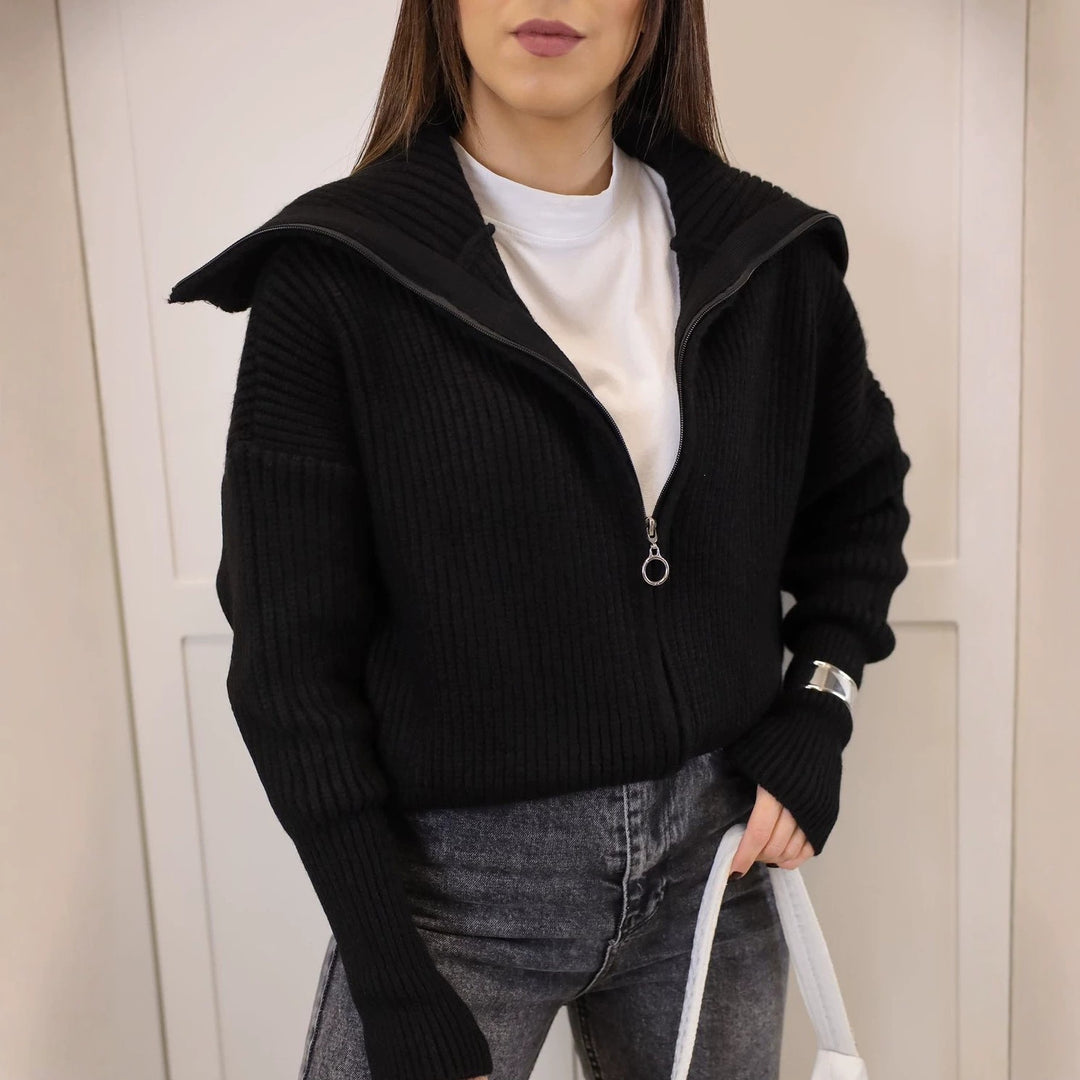 Damen Oversize Strickjacke mit Reißverschluss und hohem Kragen Shop Nory