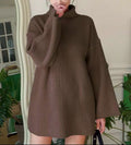Damen Langer Strickpullover mit hohem Kragen und weit ausgestellten Ärmeln