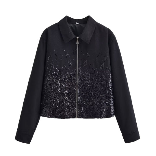 Damen Kurzjacke mit durchgehendem Reißverschluss und Paillettenfront Shop Nory