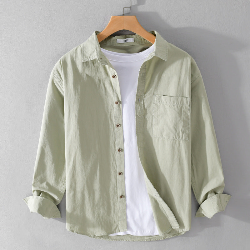 Herren Leichtes Baumwoll-Layering-Overshirt mit Kentkragen, Holzknöpfen und aufgesetzter Brusttasche Shop Nory