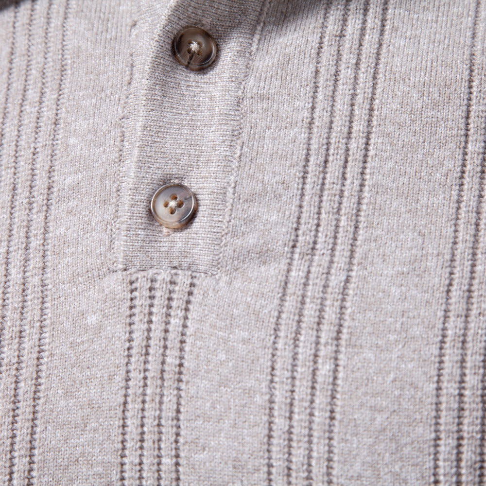 Herren Langarm-Feinstrick-Poloshirt mit Strukturstreifen und geripptem Saum Shop Nory