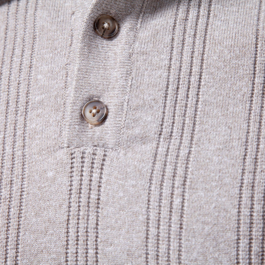 Herren Langarm-Feinstrick-Poloshirt mit Strukturstreifen und geripptem Saum Shop Nory