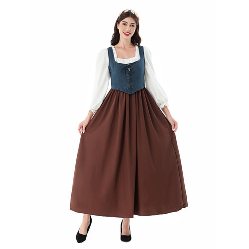 Damen nan historisches Mittelalterkleid mit geschnürter Miederweste, rüschiger Bluse und weitem Maxirock Shop Nory
