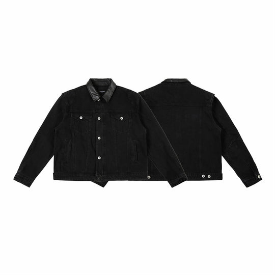 Herren Boxy-Jeansjacke mit Lederimitatkragen und sichtbaren Metallknöpfen Shop Nory