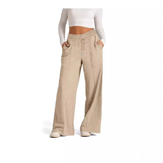 Damen High-Rise Weite Beinhose mit Kordelzug, seitlichen Taschen und vorderer Naht Shop Nory