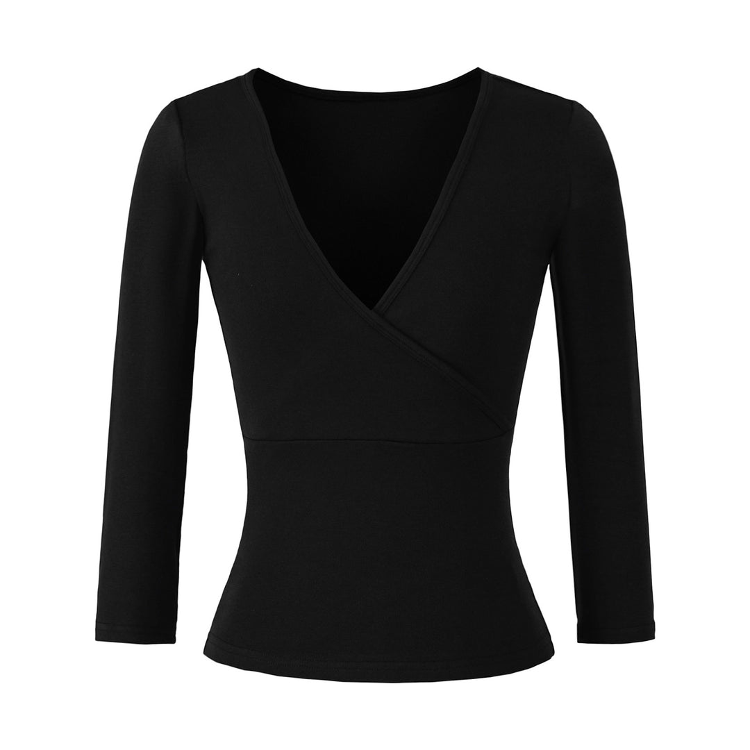 Damen Figurbetontes Wickelshirt aus Stretch‑Jersey mit tiefem V‑Ausschnitt und taillierter Silhouette Shop Nory