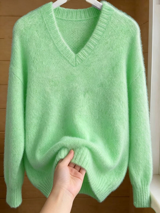 Damen Flauschiger Mohair-Mix Oversize-Pullover mit tiefem V-Kragen Shop Nory