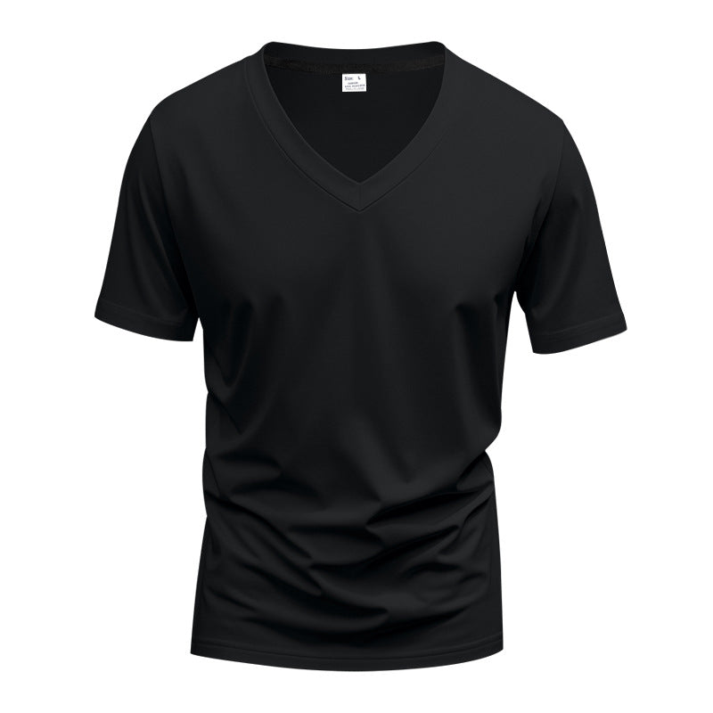 Herren nan klassisches V-Ausschnitt T-Shirt aus feinem Baumwolljersey mit verstärktem Nackenband und Doppelnaht Shopnory