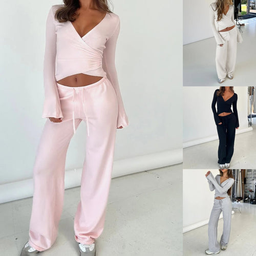 Damen Weite High-Waist Lounge-Hose aus Feinstrick mit Kordelzug Shop Nory