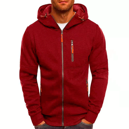 Herren funktionelle Kapuzenjacke mit durchgehendem Reißverschluss, Brust- und Seitentaschen sowie Kordelzug Shop Nory