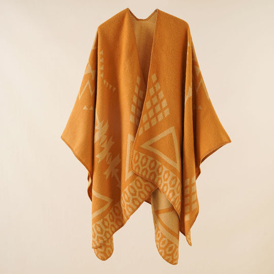 Damen Ruana‑Poncho im Oversize mit Kaschmir‑Touch, geometrischem Jacquard und offener Kimono‑Silhouette Shop Nory