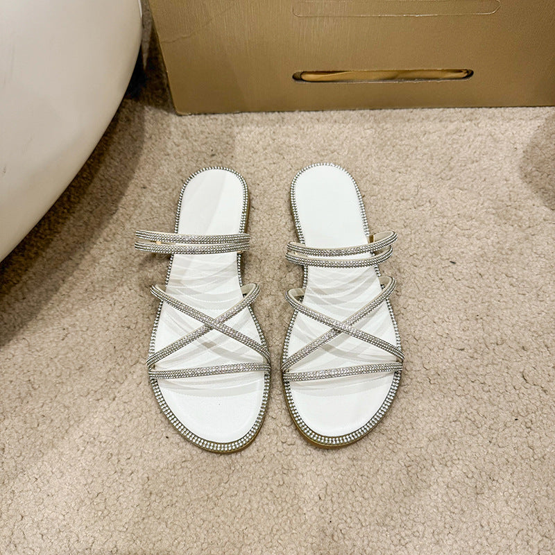 Damen Glamouröse Slide-Sandalen mit funkelnden Riemen und komfortablem Fußbett