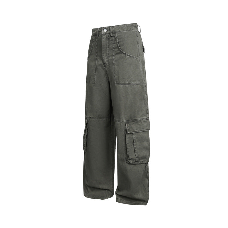 Damen High‑Waist Cargo‑Hose im Wide‑Leg‑Stil mit aufgesetzten Klappentaschen und markanten Nahtdetails Shop Nory
