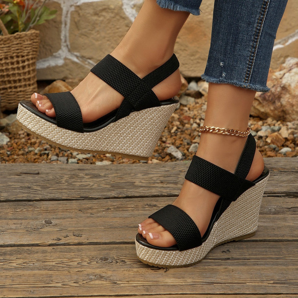 Damen Wedge-Sandalen mit elastischen Riemen und modischem Plateau
