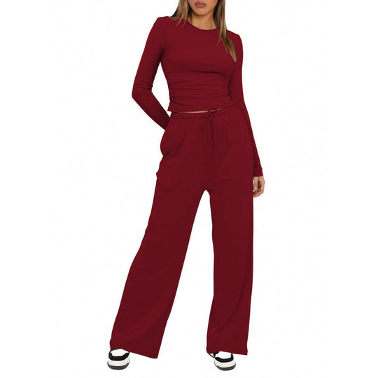 Damen Bequemes Lounge-Set mit langärmligem Oberteil und weit geschnittenen Hosen Shopnory