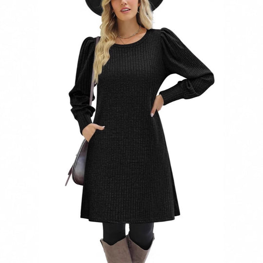 Damen nan gestricktes A-Linien Strickkleid mit Puffärmeln Shop Nory