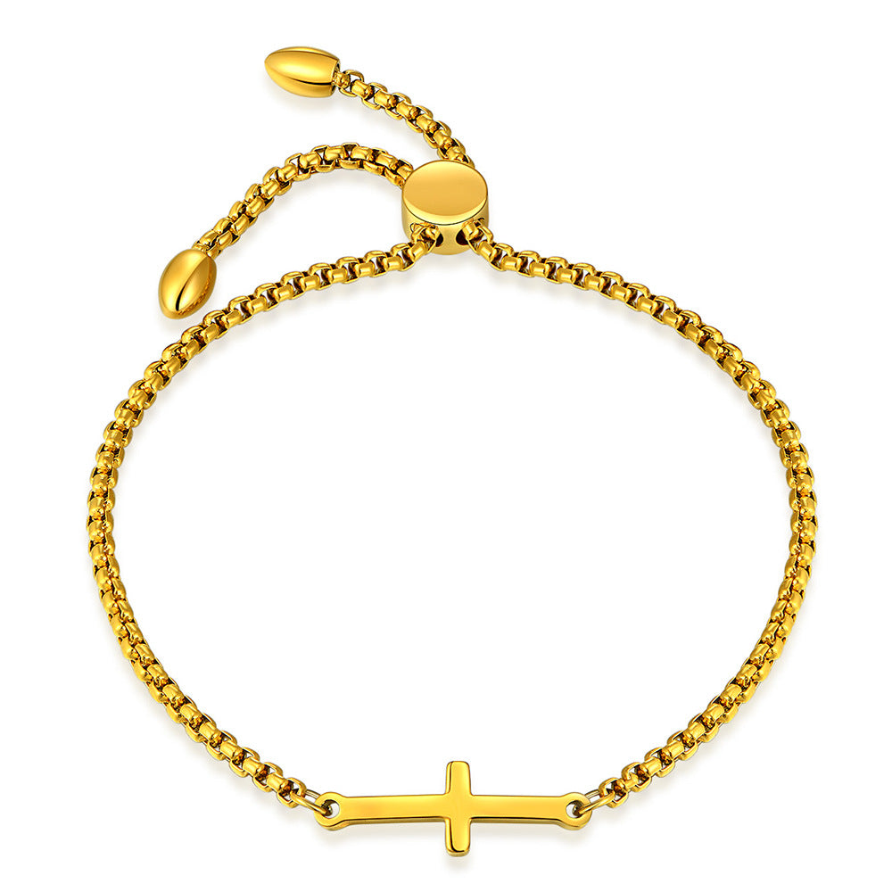 Damen Armband mit stilvollem Kreuzanhänger und verstellbarem Zugverschluss Shop Nory