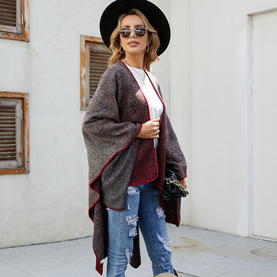 Damen Reversible Strickruana im Mélange‑Wollmix mit kontrastierter Kettelkante Shop Nory