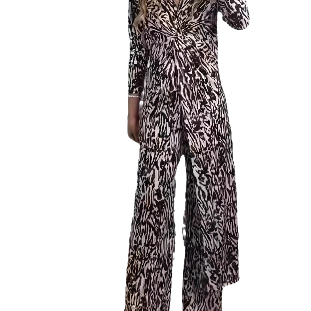 Damen Maxikleid mit V-Ausschnitt, Knotendetail und Animal-Print Shop Nory