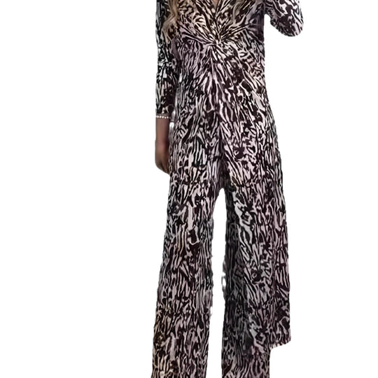 Damen Maxikleid mit V-Ausschnitt, Knotendetail und Animal-Print Shop Nory