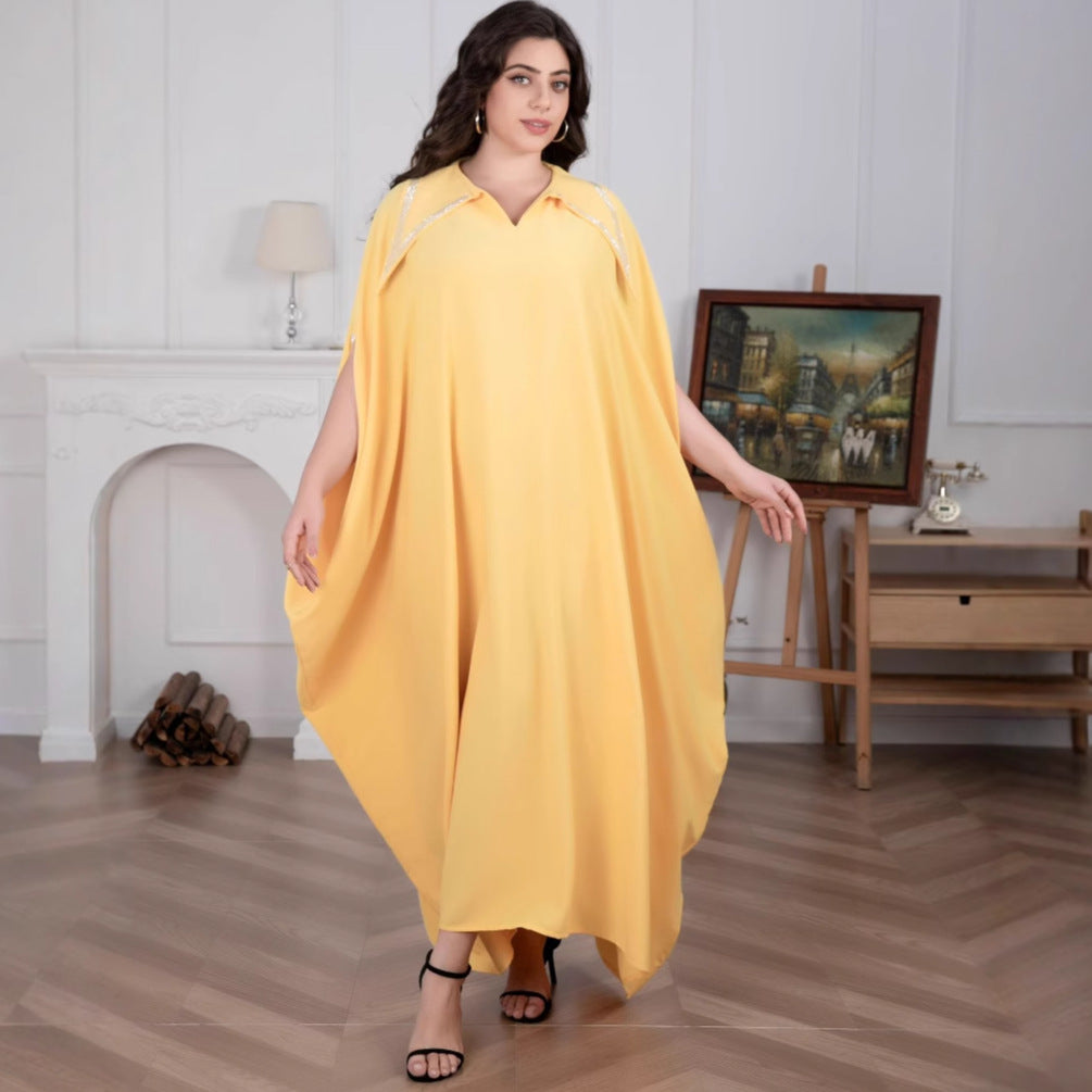 Damen Elegante locker fallende Kaftan-Maxikleid mit Schlitzärmeln und Kragen Shop Nory