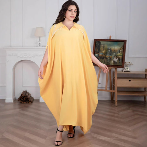 Damen Elegante locker fallende Kaftan-Maxikleid mit Schlitzärmeln und Kragen Shop Nory