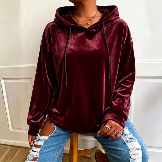 Damen Oversize Samt-Hoodie mit Kordelzug und Drop-Shoulder Shop Nory