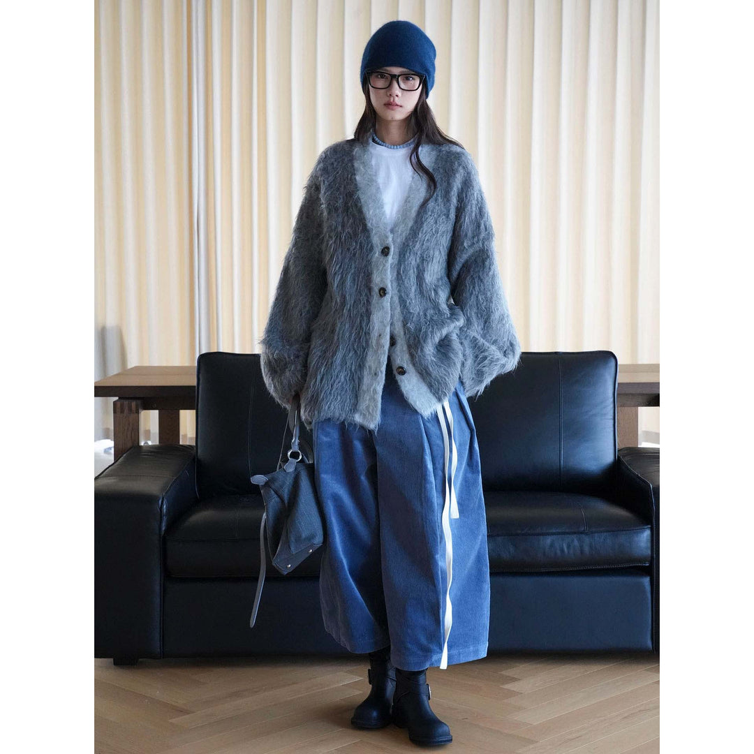 Damen Flauschiger Langhaar‑Strickcardigan mit Knopfleiste und Oversize‑Silhouette Shop Nory