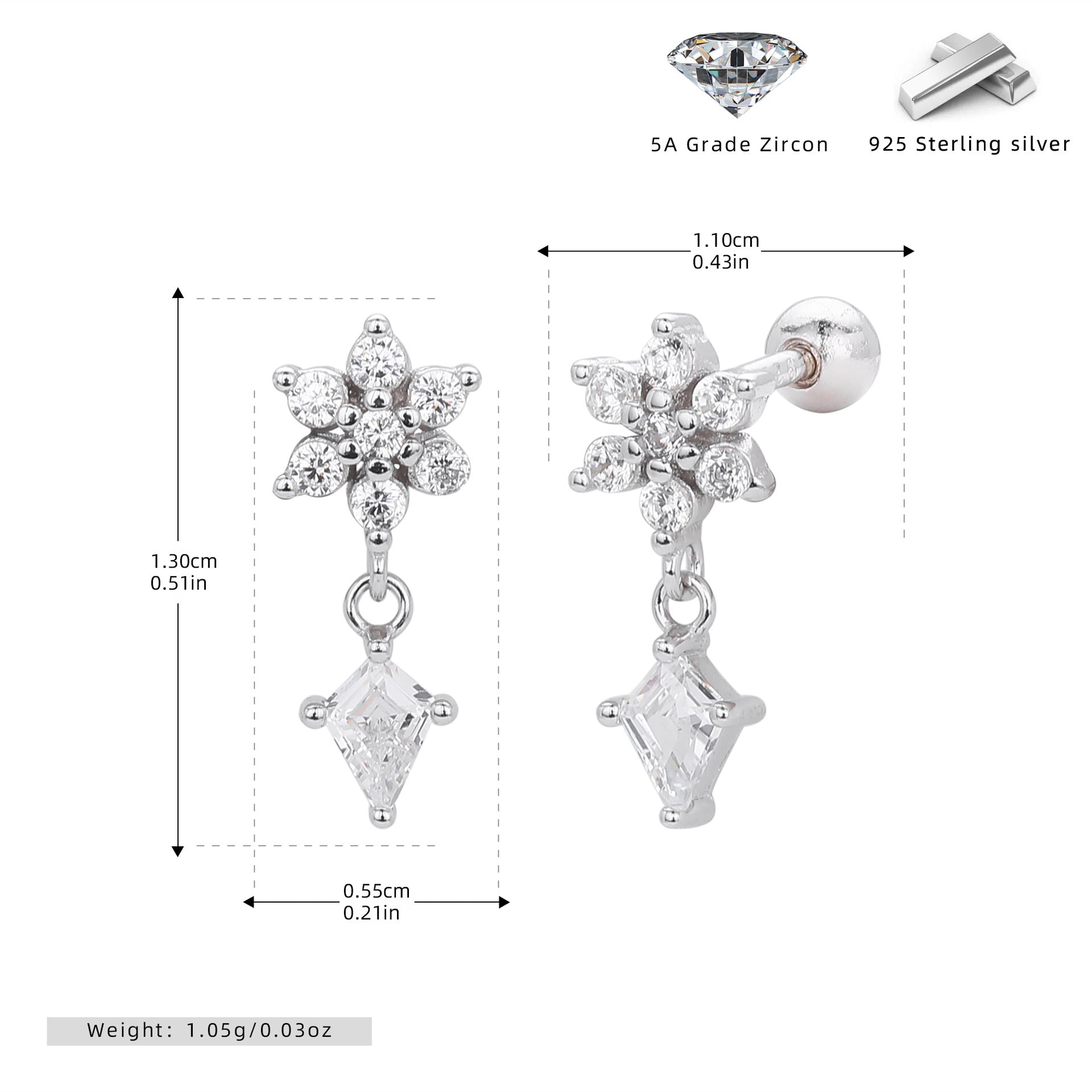 Damen Ohrhänger mit funkelnden Zirkon-Anhängern aus 925 Sterling Silber Shop Nory