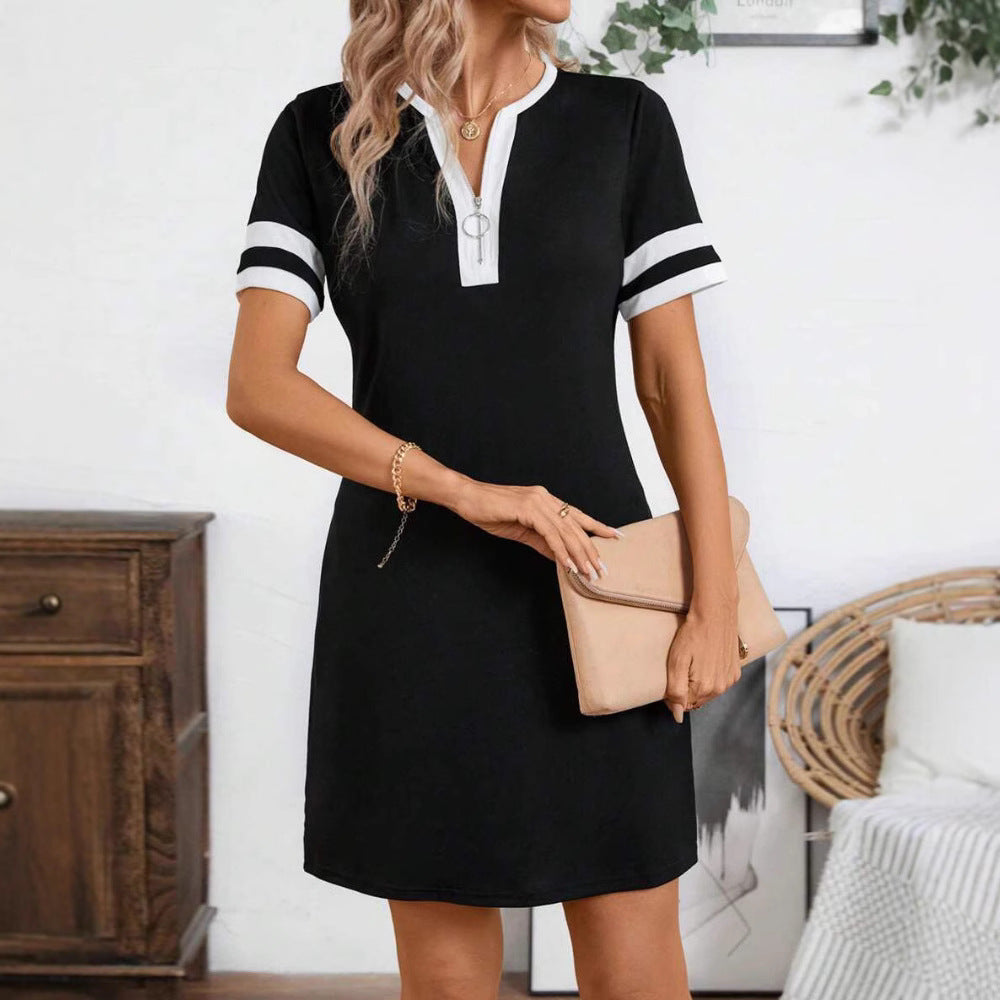 Damen nan Tunika-Minikleid mit Ring-Reißverschluss und sportiven Ärmelstreifen