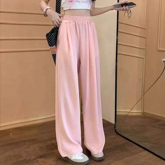 Damen Weite Leinenoptik-Palazzohose mit hoher Taille, Elastikbund und Eingrifftaschen Shop Nory