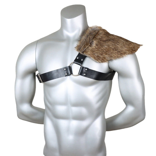 Herren asymmetrisches Schulterharness mit Kunstfell‑Schultercape und verstellbaren Lederriemen Shop Nory