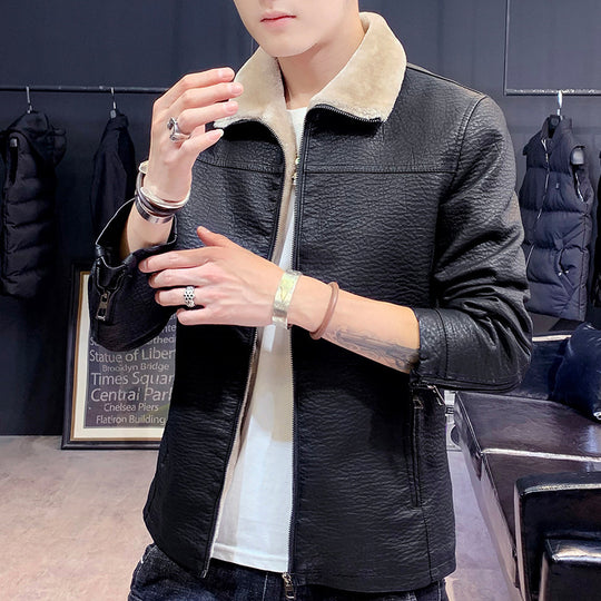Herren schmal geschnittenes Kunstleder Blouson mit strukturiertem Finish und Teddykragen Shop Nory