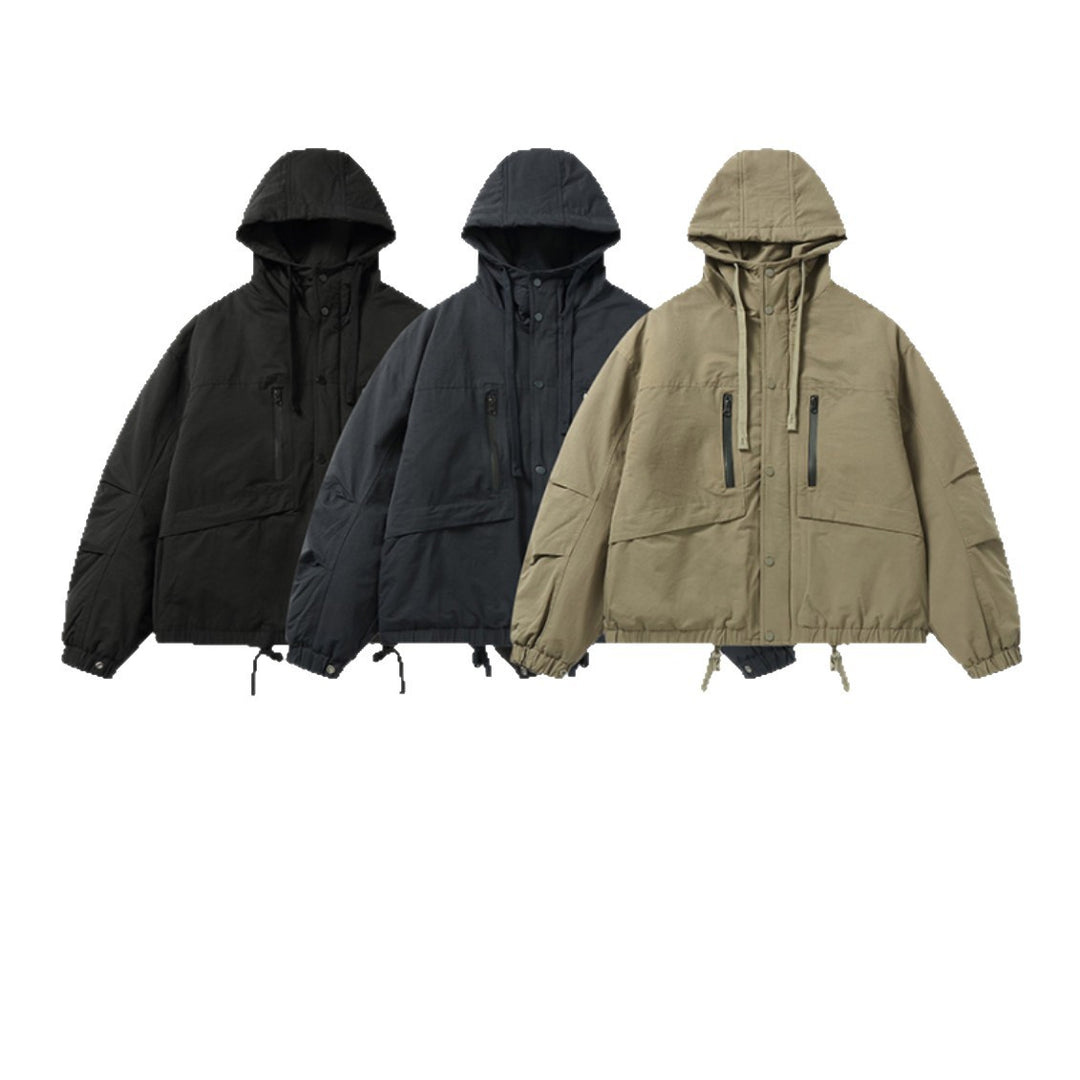 Herren Technischer Kapuzenparka mit wasserabweisenden Reißverschlüssen, Kängurutaschen und Tunnelzug Shop Nory