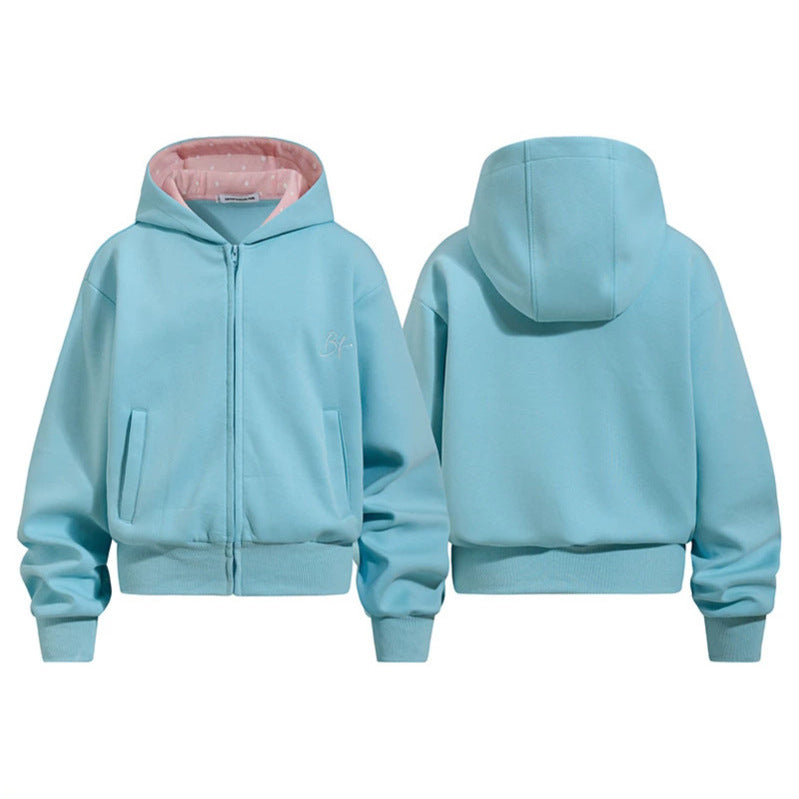 Damen Gekürzte Kapuzen-Sweatjacke mit Reißverschluss, gefütterter Kapuze und Rippbündchen Shop Nory