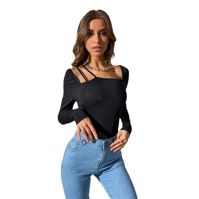 Damen Figurbetonter Langarm-Body mit asymmetrischem Trägerdetail und hohem Beinausschnitt Shop Nory