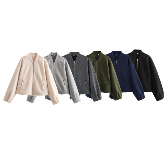 Damen Boxy Wollmix-Zipjacke mit kurzem Saum und Tunnelzug Shop Nory