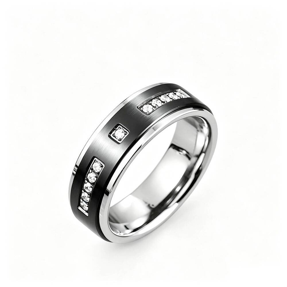 Herren Ring mit luxuriösem Zirkonbesatz und edler zweifarbiger Edelstahloberfläche Shop Nory