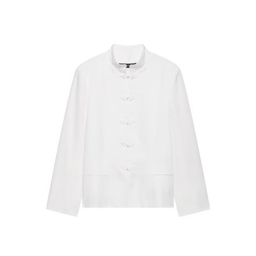 Damen Boxy-Kurzjacke mit Stehkragen, Zierknoten-Verschlüssen und Leistentaschen Shop Nory