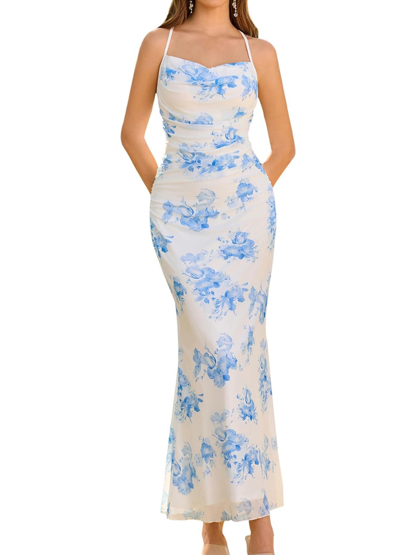 Damen Eingehülltes Abendkleid mit trägerlosem Design und Raffungen Shopnory