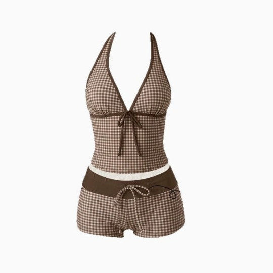 Damen Tankini mit modischem Punktmuster und verstellbarem Halter
