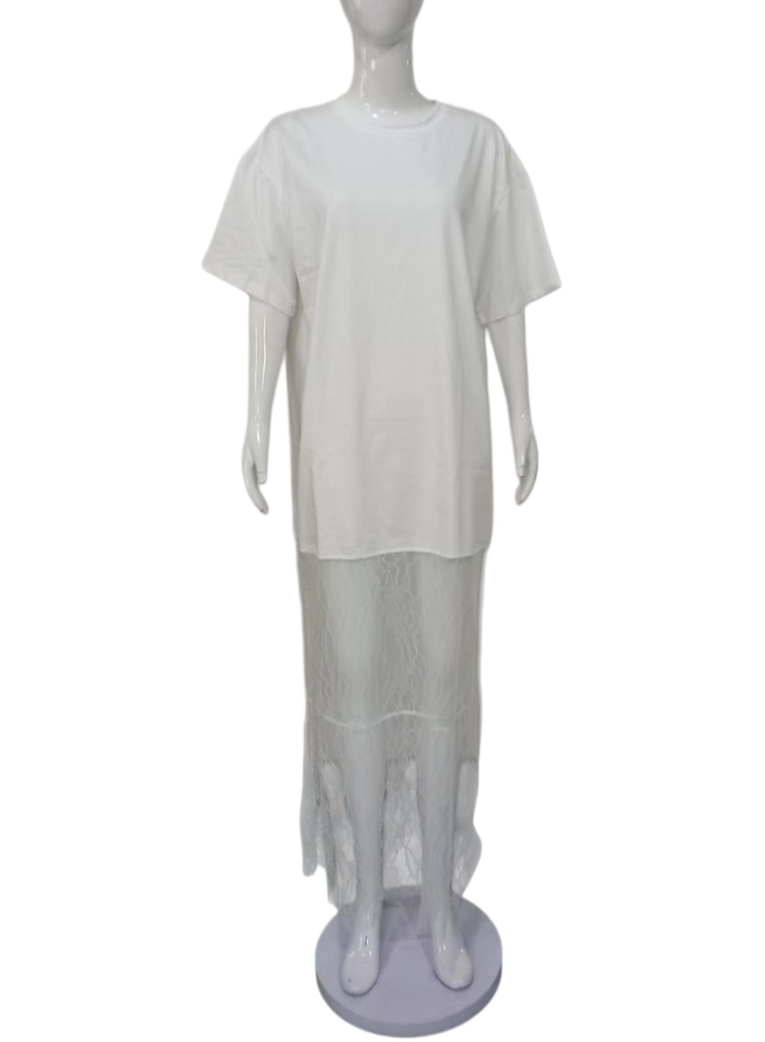 Damen Langes Lagenkleid mit Oversize-T-Shirt-Top und transparentem Spitzenunterrock Shop Nory