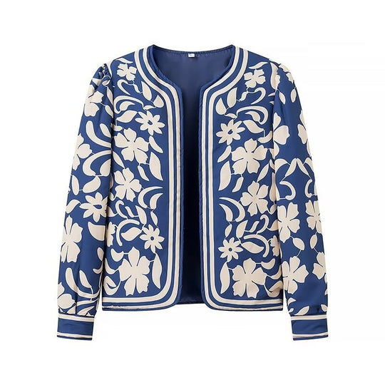 Damen Offene Blazerjacke mit floralem Allover-Print, Rundhalsausschnitt und femininer Passform Shop Nory