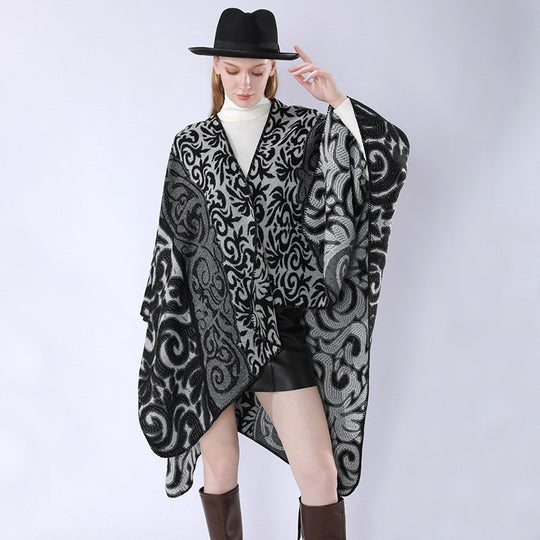 Damen Oversize-Kimono-Poncho im Jacquardstrick mit ornamentalem Muster und V-Ausschnitt Shop Nory