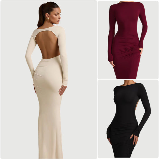 Damen elegantes Abendkleid mit figurbetontem Schnitt und langen Ärmeln