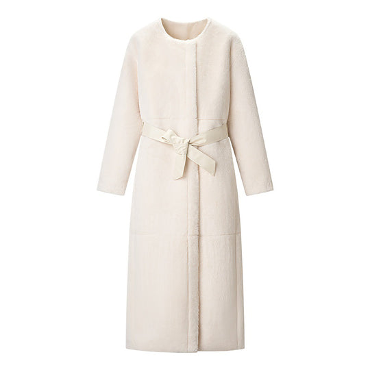 Damen Maxilanger Oversize-Teddymantel mit minimalistischem Stehkragen und verdeckter Druckknopfleiste Shop Nory