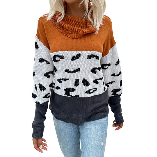 Damen Modischer Pullover mit Leopardenmuster und Rollkragen Shop Nory