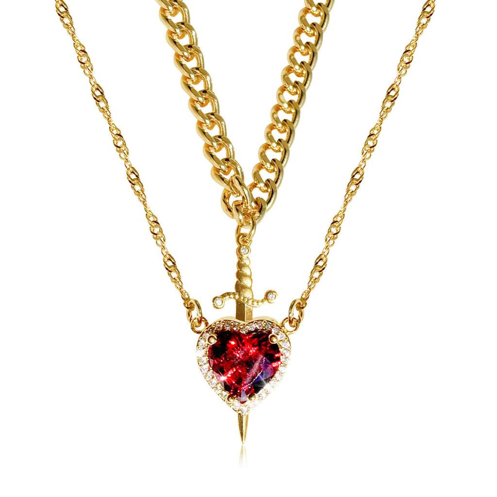 Damen Halskette mit herzförmigem Anhänger und künstlerischem Schwertdesign Shop Nory