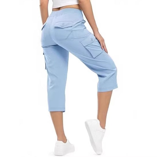 Damen Capri Cargo-Hosen in Bermuda-Länge mit hoher Taille und aufgesetzten Klappentaschen Shop Nory